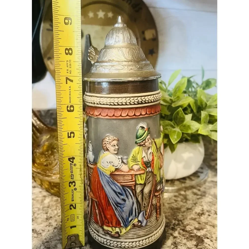 Vtg Gertz Beer Stein Pub Scene Translation “ A Full Glass, A Lot Of Fun” 9”